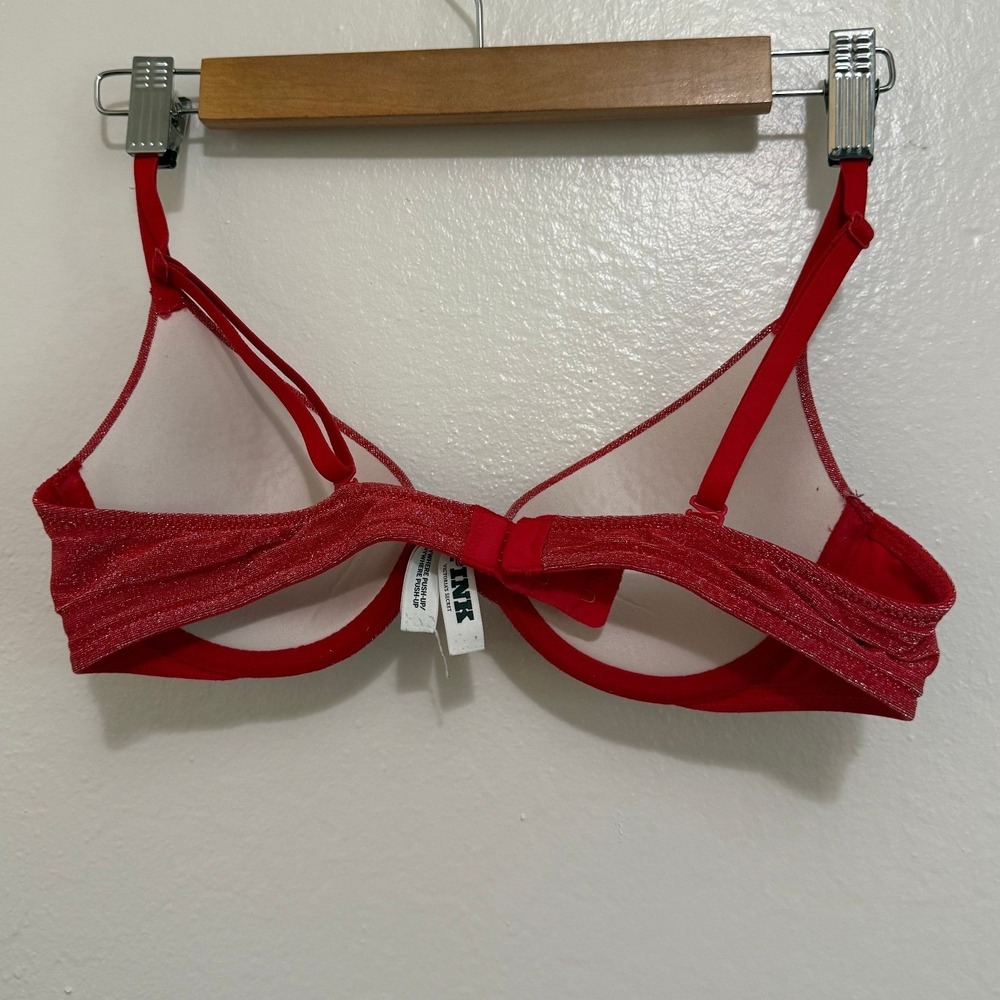 PINK Victoria's Secret Women Wear Everywhere Bra 34B Red Shimmer Push-Up Holiday - Picture 4 of 8